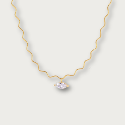 Eye Shaped Zirconia Pendant Wavy Necklace