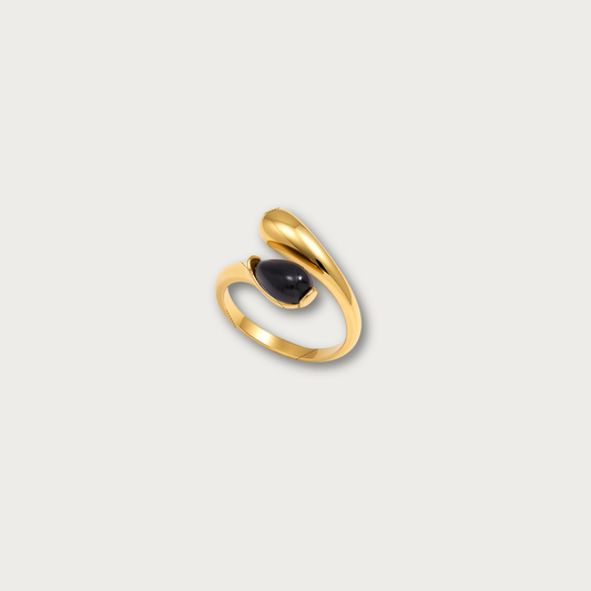 Black Tear Drop Open Ring