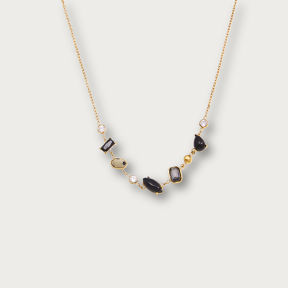 Black Stones & Terrazzo Style Chain Necklace