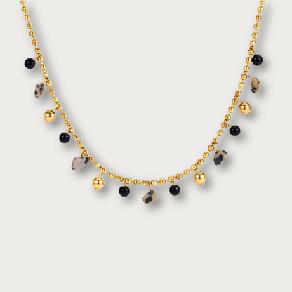 Black Stones & Terrazzo Style Balls Chain Necklace