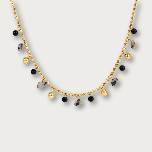 Black Stones & Terrazzo Style Balls Chain Necklace