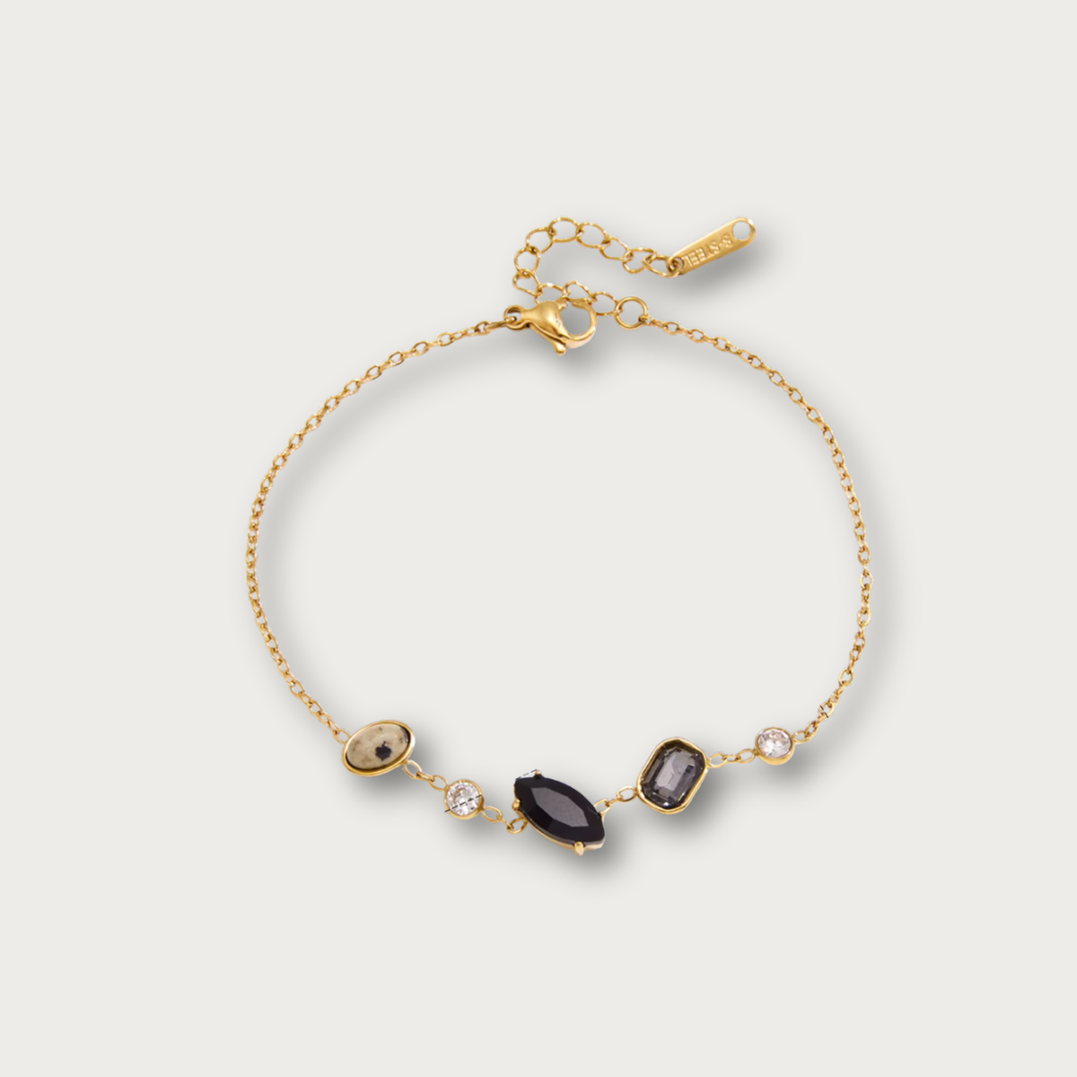 Black Stones & Terrazzo Style Chain Bracelet