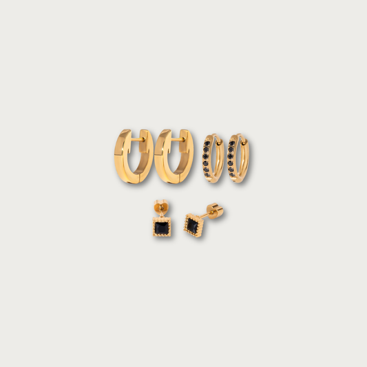 Black Stones Earrings Set