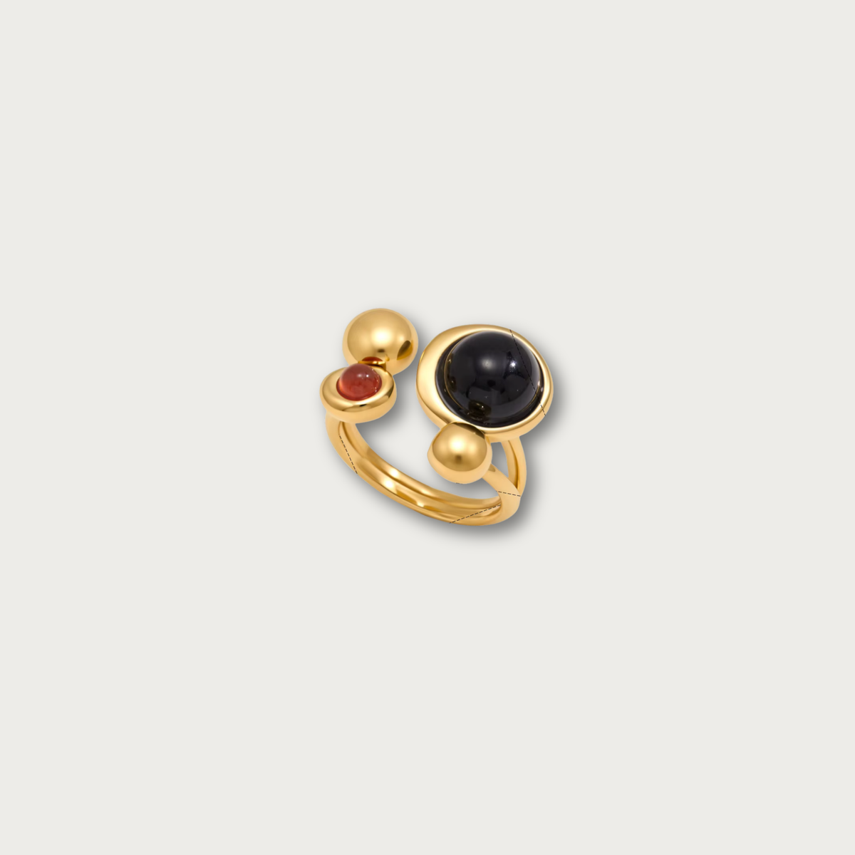 Black & Red Stones Open Ring