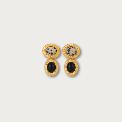 lack Stones & Terrazzo Style Oval Stud Earrings