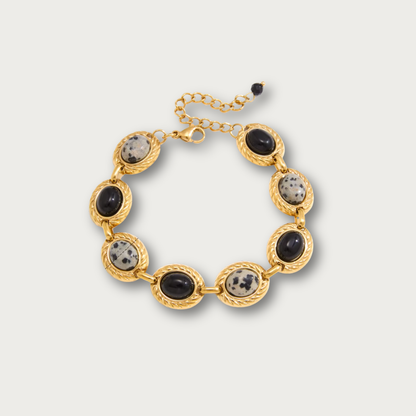 Black Stones & Terrazzo Style Oval Chain Bracelet