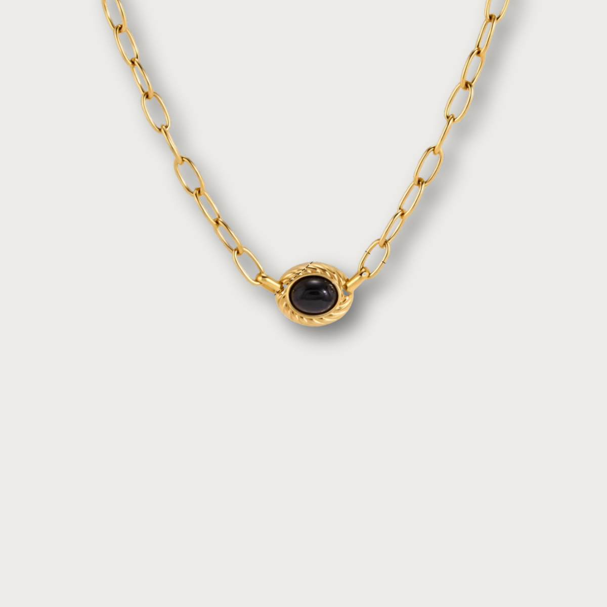 Black Stone Oval Pendant Necklace