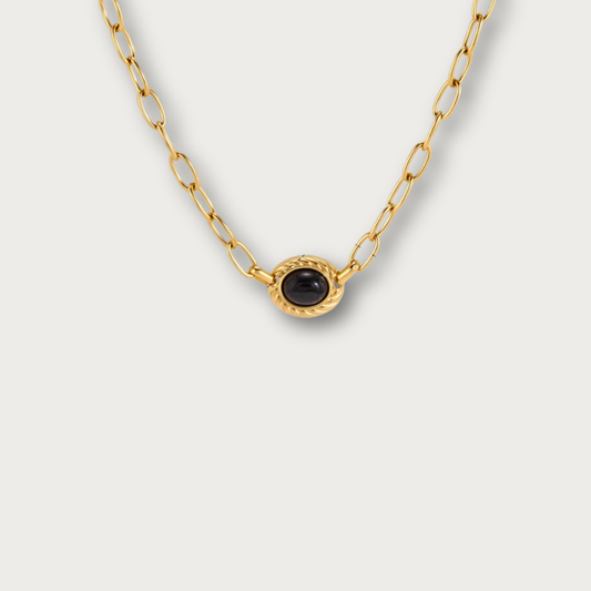 Black Stone Oval Pendant Necklace