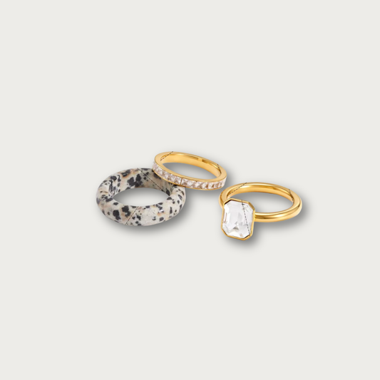 Zirconias & Terrazzo Style Ring Set (Size 7)