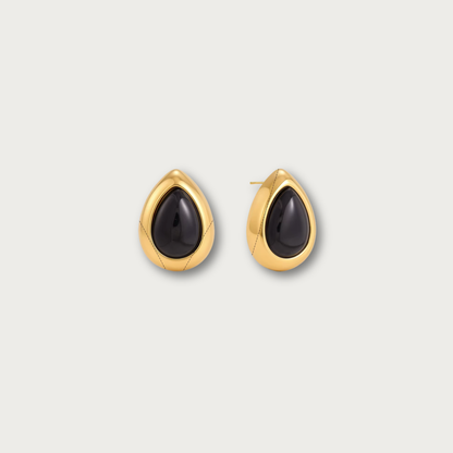 Black Stone Drop Chunky Stud Earrings