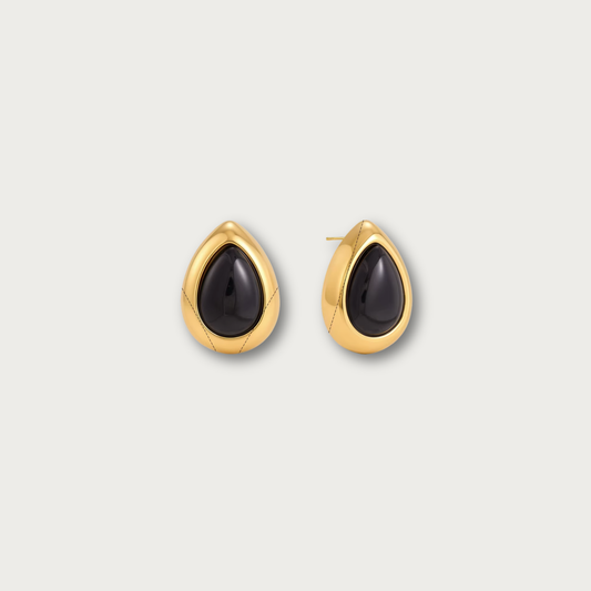 Black Stone Drop Chunky Stud Earrings