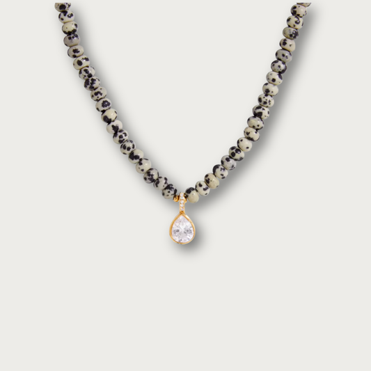 Zirconia Tear Drop Pendant Terrazzo Stye Chain Necklace