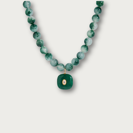 Green Stone Pendant Chunky Necklace