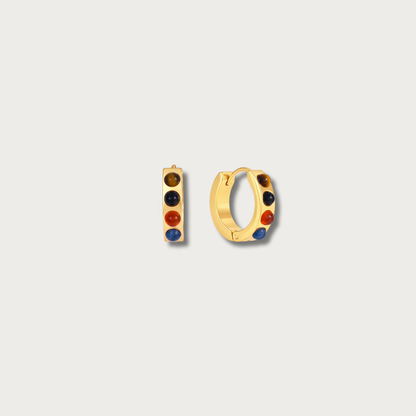 Brown & Green Stones Small Hoop Earrings