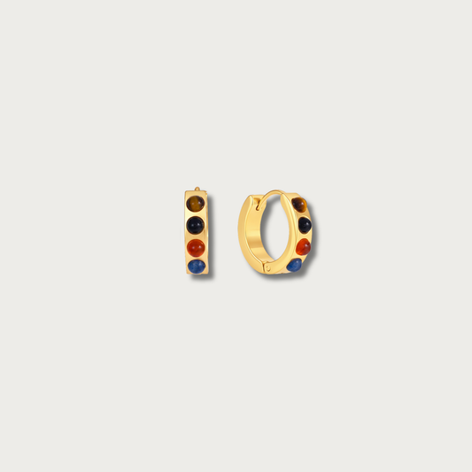 Brown & Green Stones Small Hoop Earrings