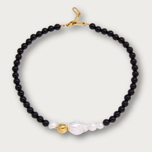 Black Stones & Pearls Chunky Necklace
