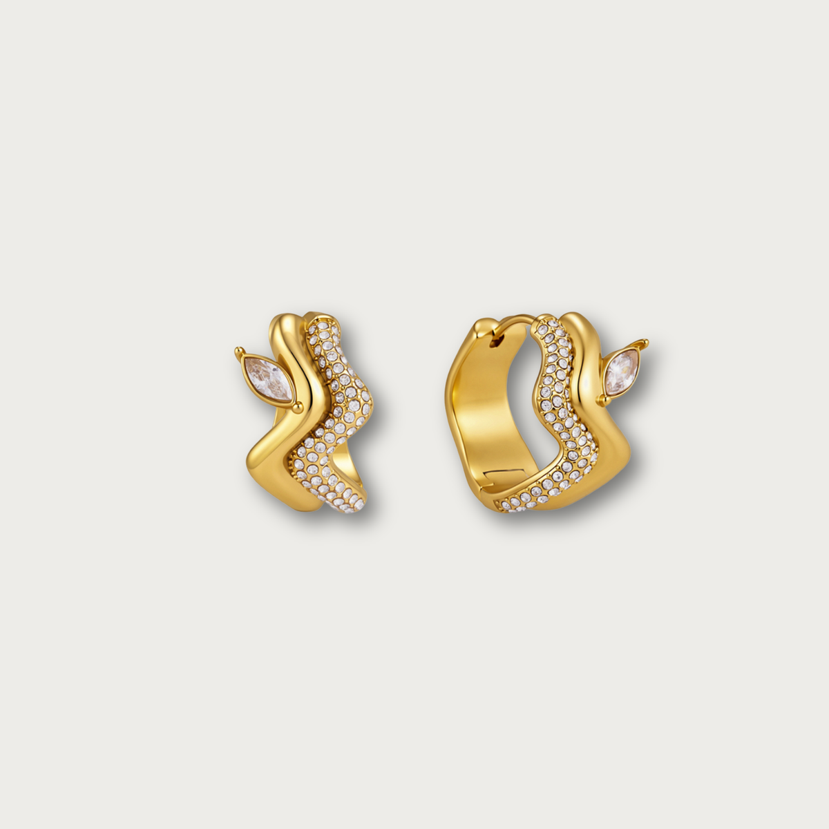 Dainty Zirconias Wavy Hoop Earrings
