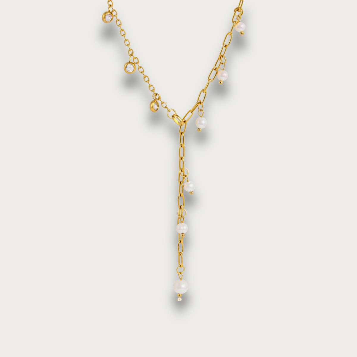 Zirconias & Pearls Lariat Necklace