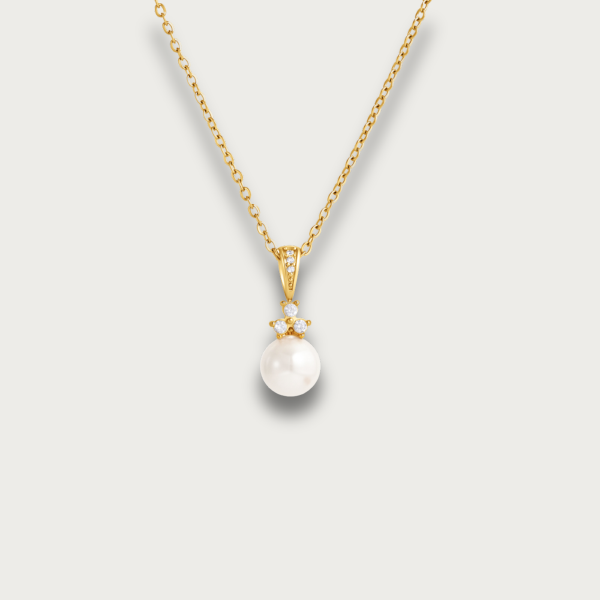Single Pearl & Zirconias Pendant Necklace