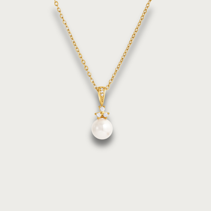 Single Pearl & Zirconias Pendant Necklace
