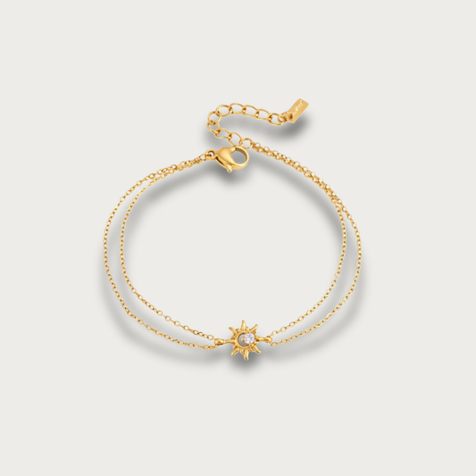 Zirconia Sun Double Chain Bracelet