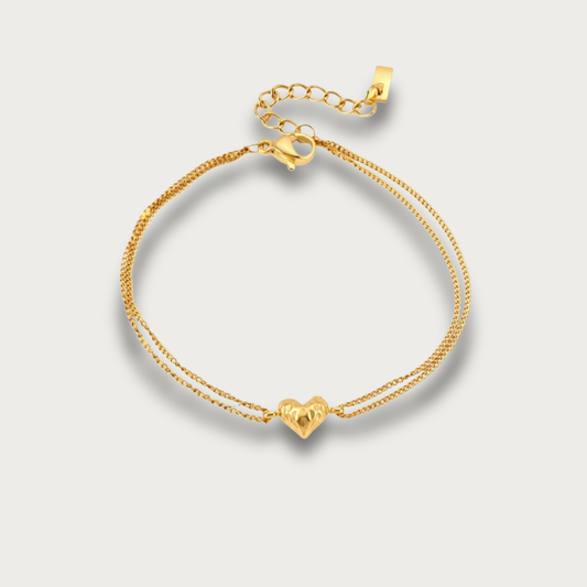 Hammered Mini Heart Double Chain Bracelet