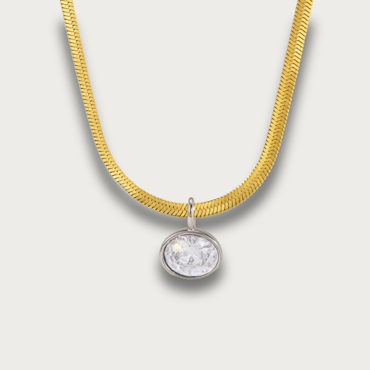 Two Tone Snake Oval Zirconia Pendant Necklace