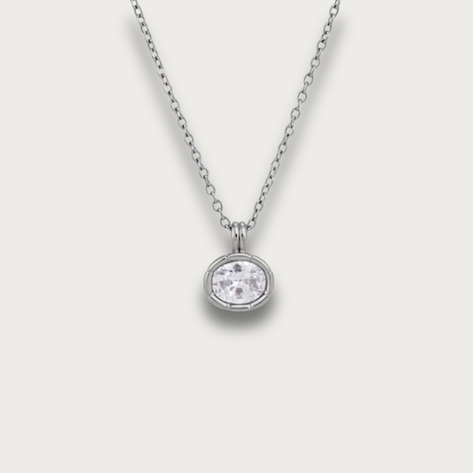 Silver Oval Zirconia Pendant Necklace