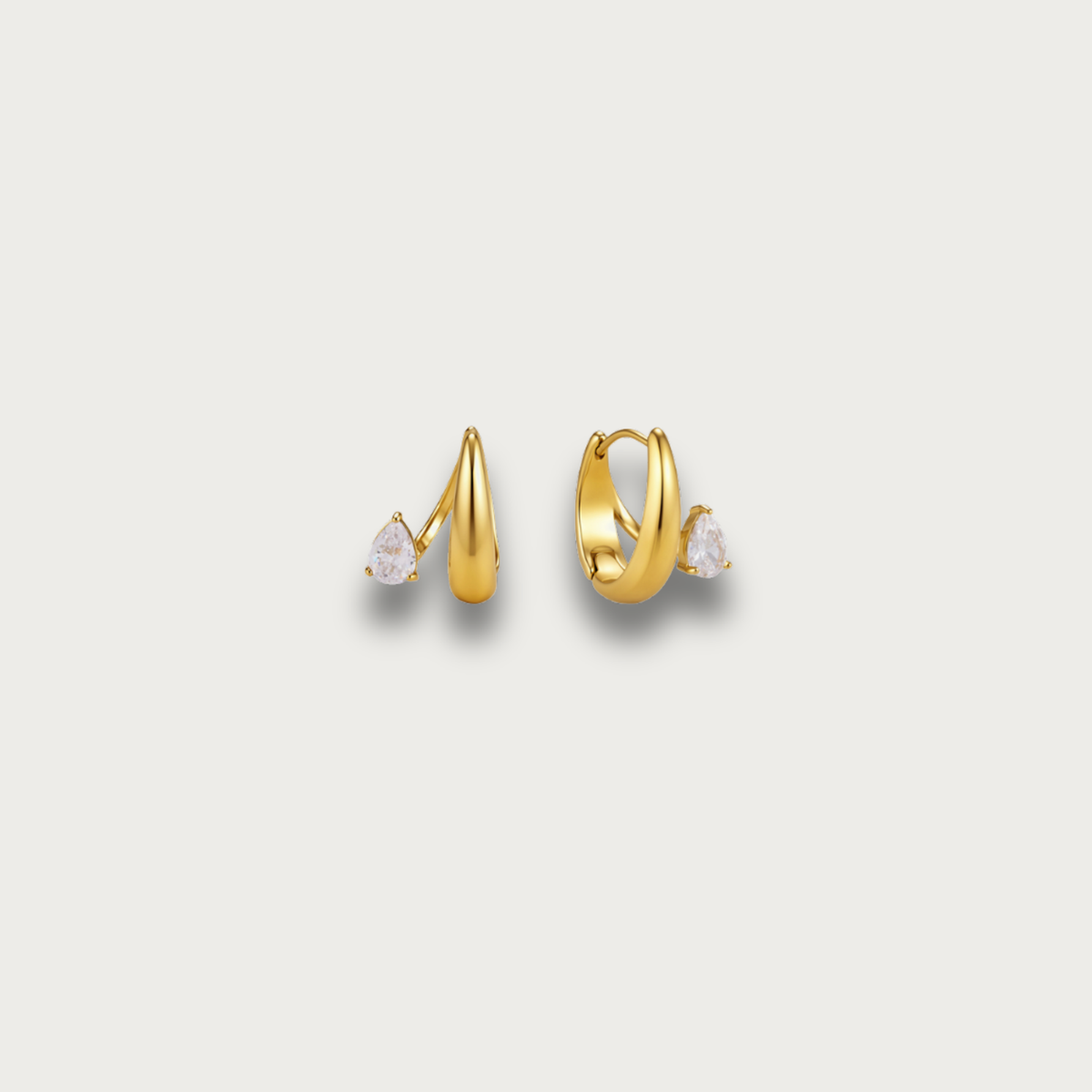 Gold Drop Zirconia Double Layer Hoop Earrings