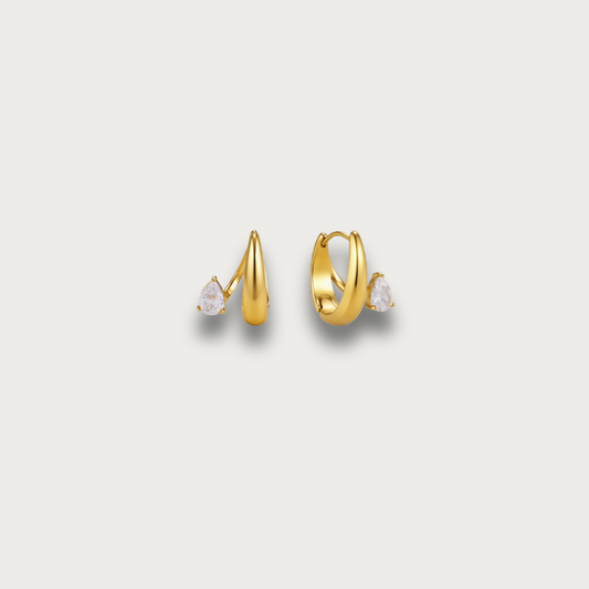 Gold Drop Zirconia Double Layer Hoop Earrings