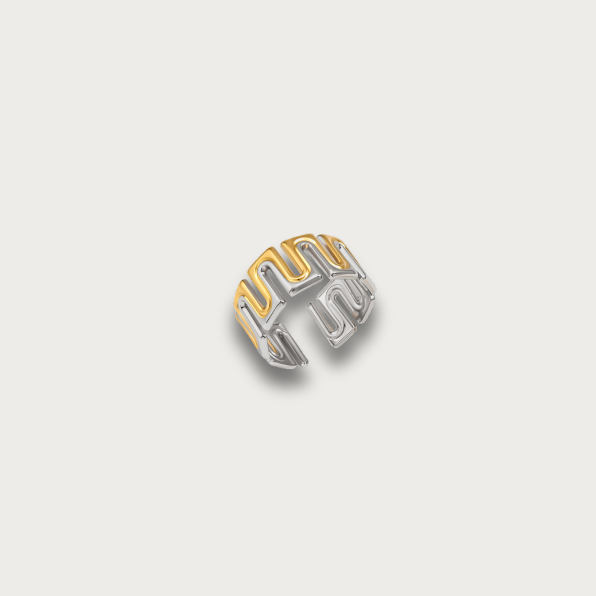 Two Tone Wave Open Ring