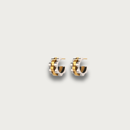 Two Tone Small Band Hoop Stud Earrings