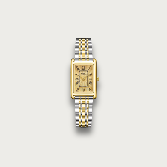 Two Tone Yellow Rectangular Watch