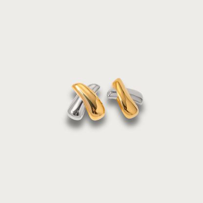 Two Tone X Chunky Stud Earrings