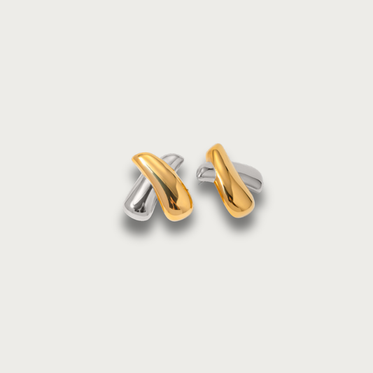 Two Tone X Chunky Stud Earrings