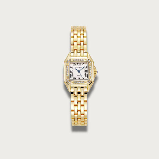 Gold & Zirconias Square Watch