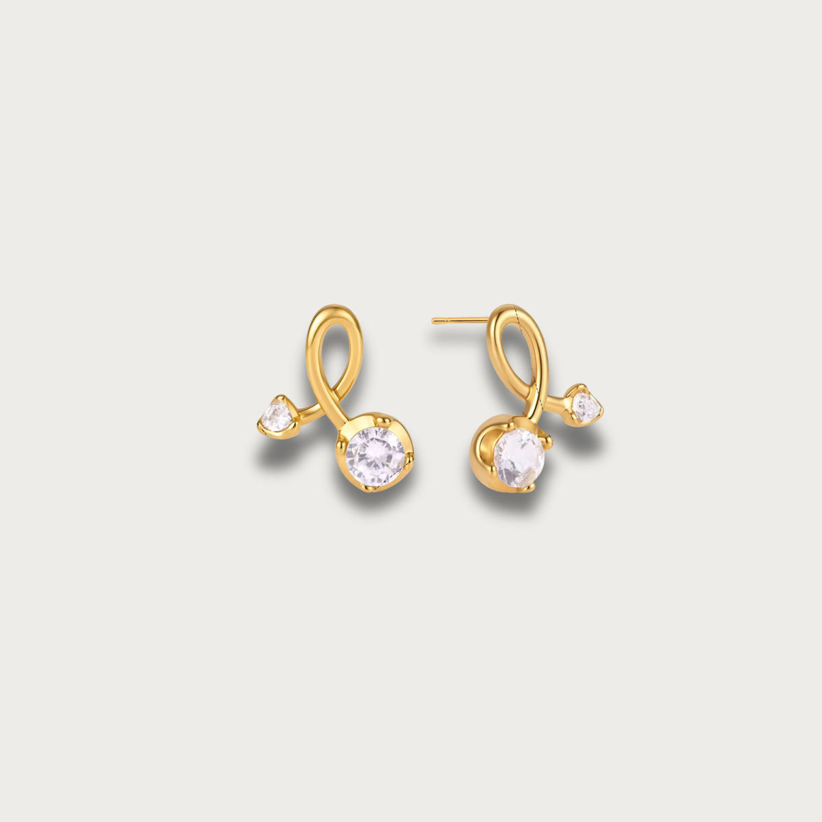 Round Zirconia Loop Gold Stud Earrings