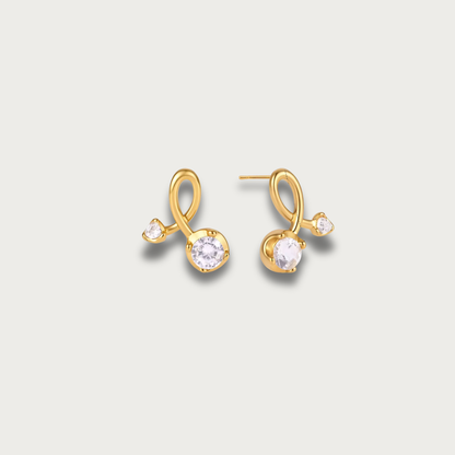 Round Zirconia Loop Gold Stud Earrings