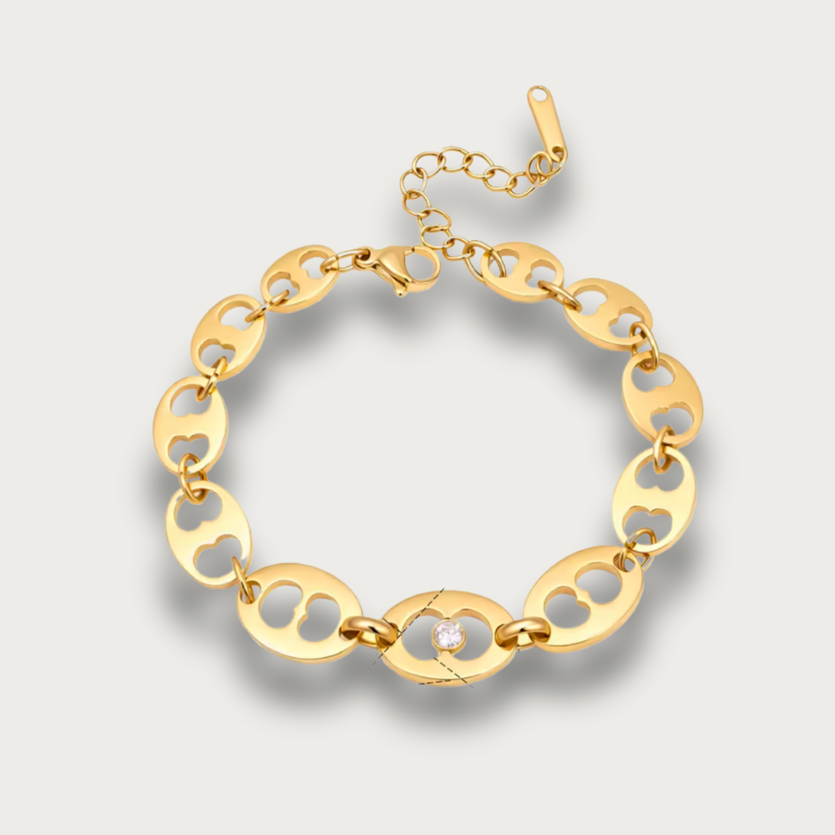 Zirconia Heart Pig Gold Chain Bracelet