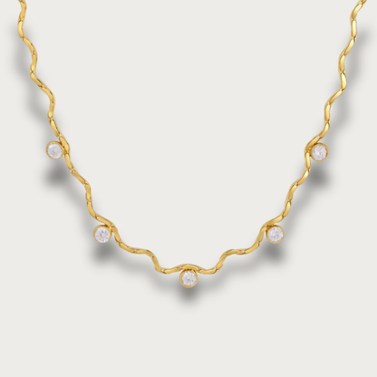 Circle Zirconia Trendy Wavy Gold Necklace