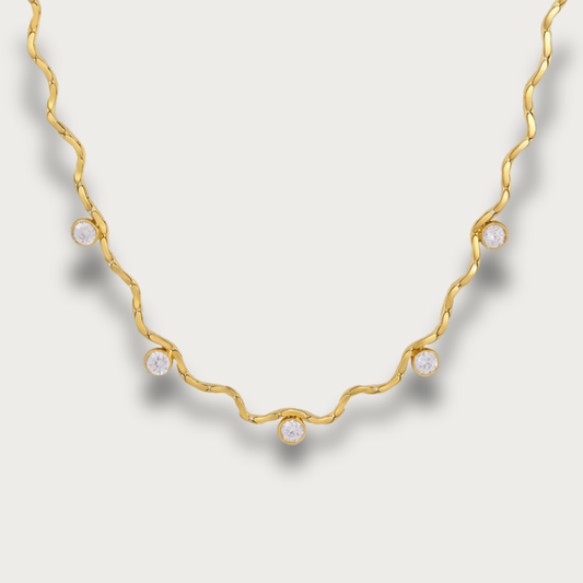 Circle Zirconia Trendy Wavy Gold Necklace