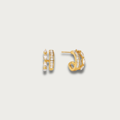 Zirconias Double Hoop Stud Gold Earrings
