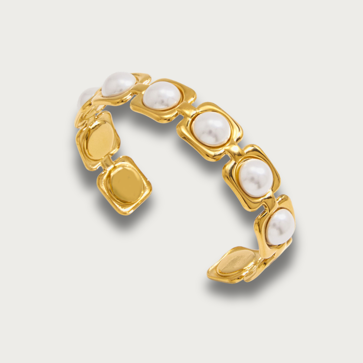 Pearls Squared Shape Gold Cuff Bracelet