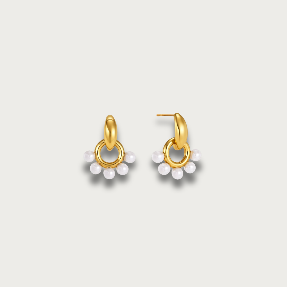 Pearls Door Knob Gold Stud Earrings