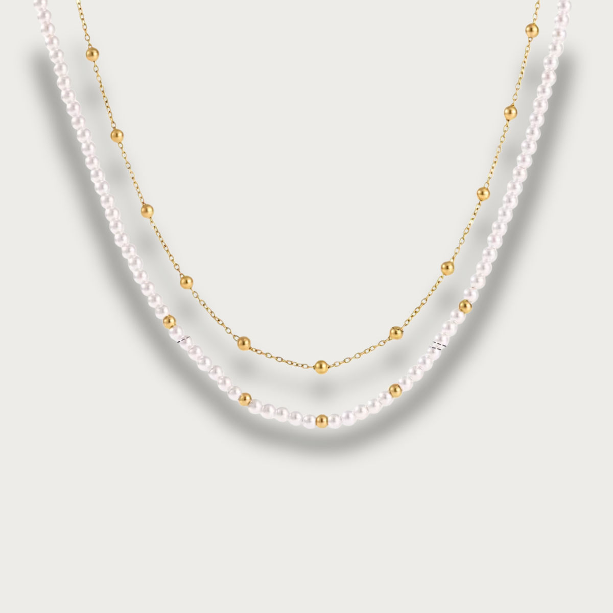 Pearls Double Chain Gold Necklace