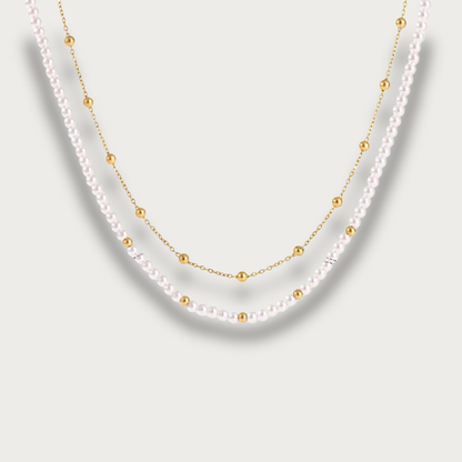 Pearls Double Chain Gold Necklace