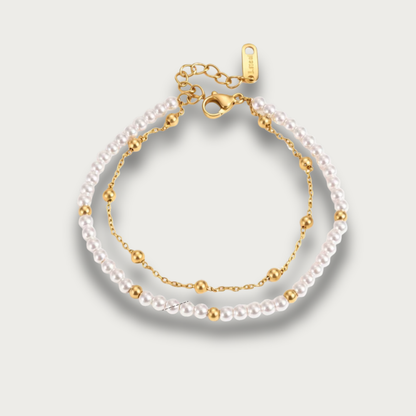Pearls Double Chain Gold Bracelet