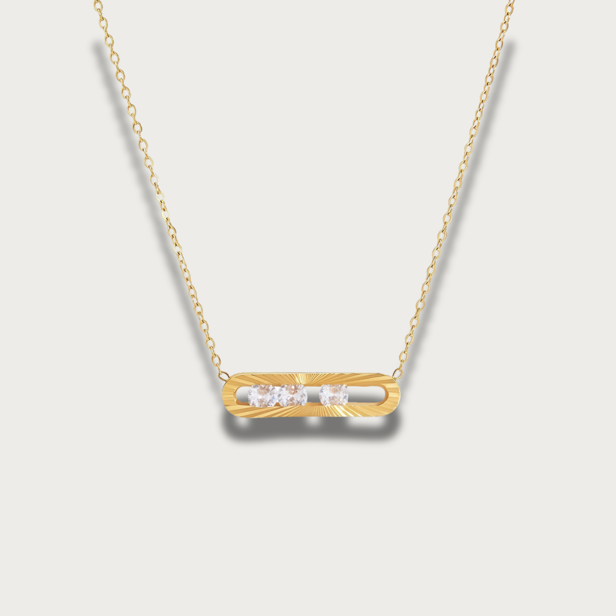 Zirconias Large Bar Pendant Gold Necklace