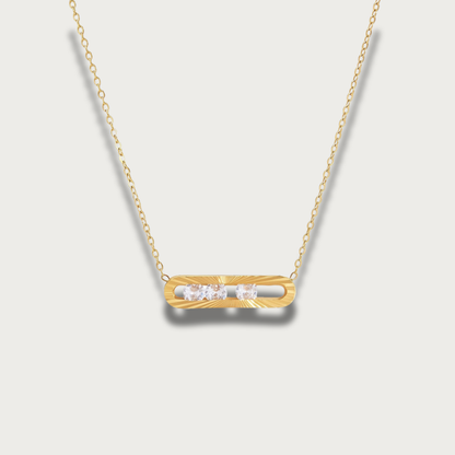 Zirconias Large Bar Pendant Gold Necklace
