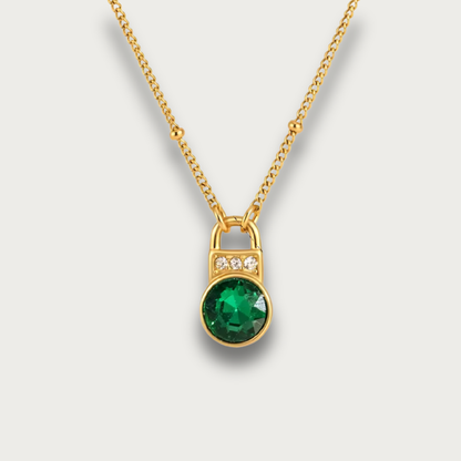 Green Zirconia Lock Pendant Necklace